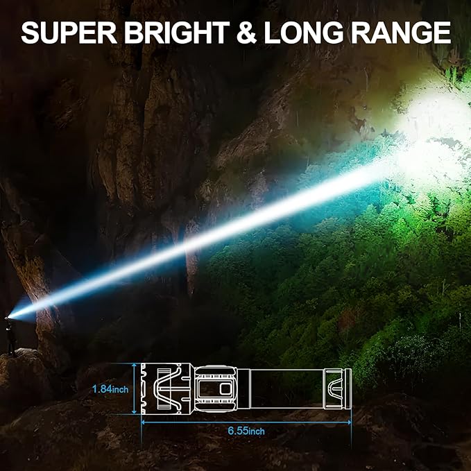 Rechargeable Flashlights High Lumens - Super Bright LED Tactical Flash Light, Powerful Waterproof Handheld USB C Flashlight for Camping,Emergencies,Home,5 Modes,Zoomable (2, Green)