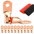 10PCS Battery Cable Ends, 2 Gauge Wire Connectors 1/4 Copper Wire Lugs, Bare Copper Eyelets with Heat Shrink Tubing by HOUSUN