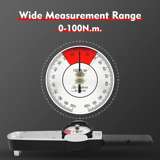 LOYALHEARTDY Dial Torque Wrench 0-100N.m Dial Indicator Torque Wrench Precision Torque Meter 1/2 Drive Indicating Torquemeter Torque Force Tester