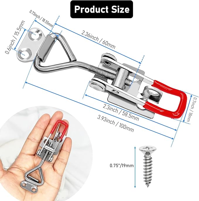 4pcs 4001 Toggle Latch Clamp with Lock Hole – 304 Stainless Steel Heavy Duty Latch, 400Lbs Holding Capacity, Adjustable Quick Release Pull Latch