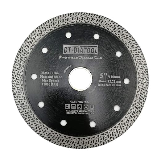 DT-DIATOOL Diamond Granite Blade 5 Inch for Marble Porcelain Tile Ceramic Diamond Cutting Disc with Mesh Turbo Diamond Segments