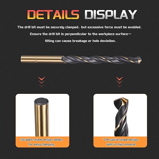Drill Bit, 6.5mm Cutting Diameter, 4341 HSS Gold and Black 118° Cutting Angle Number Jobber Bits - (Applications: for Drilling Soft Metal Plastic Wood), 6-Pieces