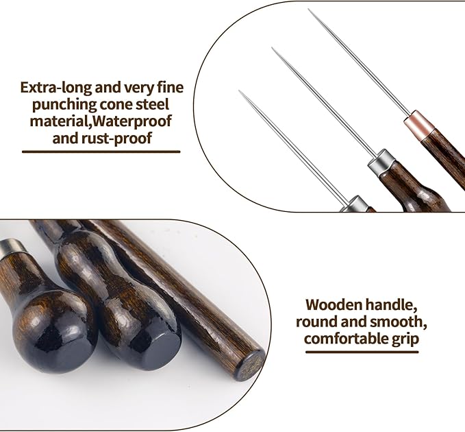 6 PCS Awl Tool Set, Leather Punch Stitching Marking Awl Tool, Gourd Shape Handle Punch Tool for Leather Sewing, Marking, Crafts Wood, Shoe Repair