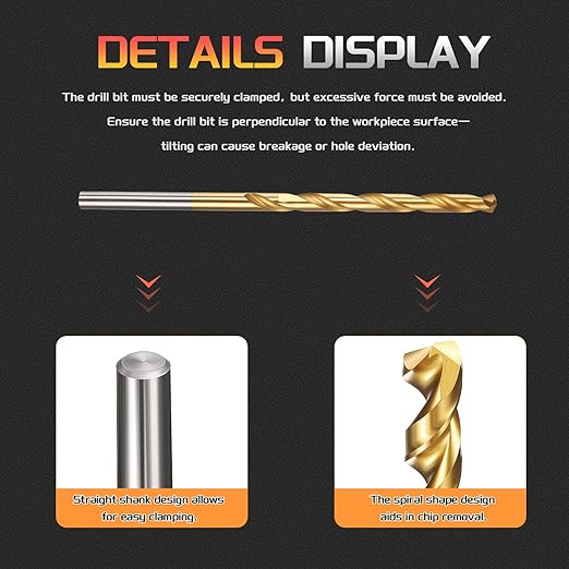 Drill Bit, 1/8" Cutting Diameter, 4341 HSS TiN Coated 135° Cutting Angle Jobber Bits - (Applications: for Drilling Soft Metal Plastic Wood), 10-Pieces