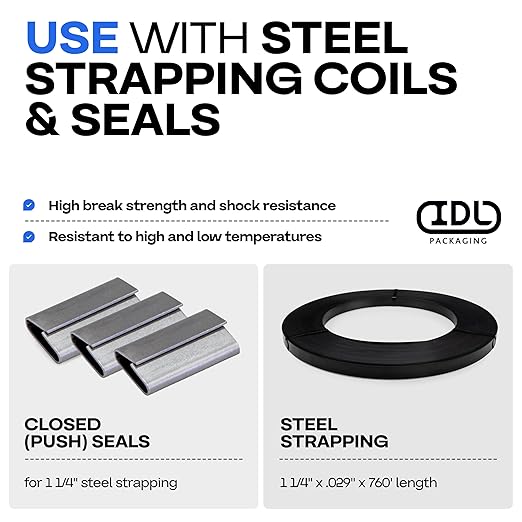 IDL Packaging PRO Strapping Tool Set for 3/4" to 1 1/4" Steel Strapping – Heavy-Duty Tensioner and Sealer for Metal Banding – Packaging Strapping Tool Kit to Secure Heavy Packages