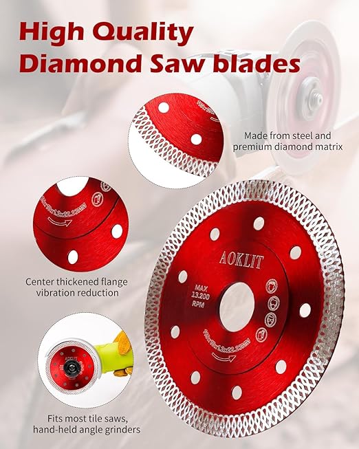 5 Pcs Diamond Saw Blades, 4-1/2" Tile Grinder Blade for Angle Grinder, Super Thin Tile Cutting Disc for Grinder for Cutting Tile Ceramic Porcelain Granite Marbles