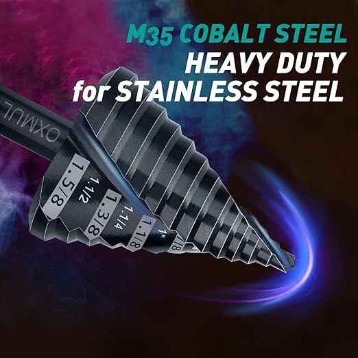 Large Step Drill Bit for Steel, 1-5/8"(Pro) 13Holes, M35 Cobalt Drill Bits, Extra-Heavy Duty for Stainless Steel, Hard Metal, Aluminum, Wood, 13-Steps. Co158