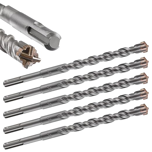 5pcs 9/16" X 8"-6" Cross-Type Double Thread Carbide Drill Bits for Concrete, Brick, Stone, Hammer Drill