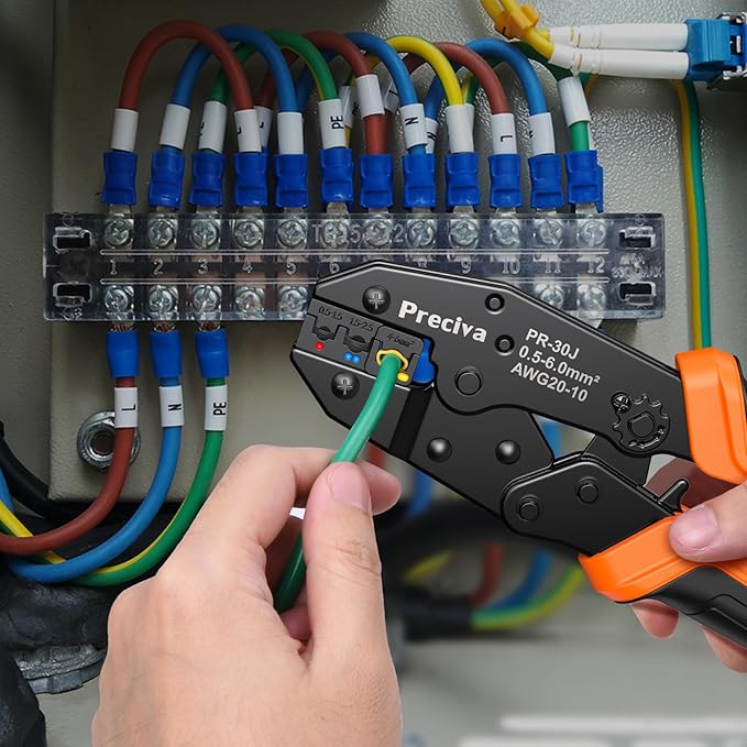 Wire Terminals Crimping Tool Kit with New Handle Design, Preciva AWG20-10 Insulated Ratcheting Crimper Tool with 370PCS Insulated Wire Connectors (USRC50371)