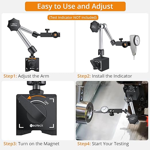 Neoteck 132lbs/60kg Max Pull Steel Magnetic Base for Digital Dial Indicator with 3/8 inch (9.52mm) Clamping Hole Adjustable Test Indicator Holder Weighs 671g Widely Used in 3D Printer and Lathe