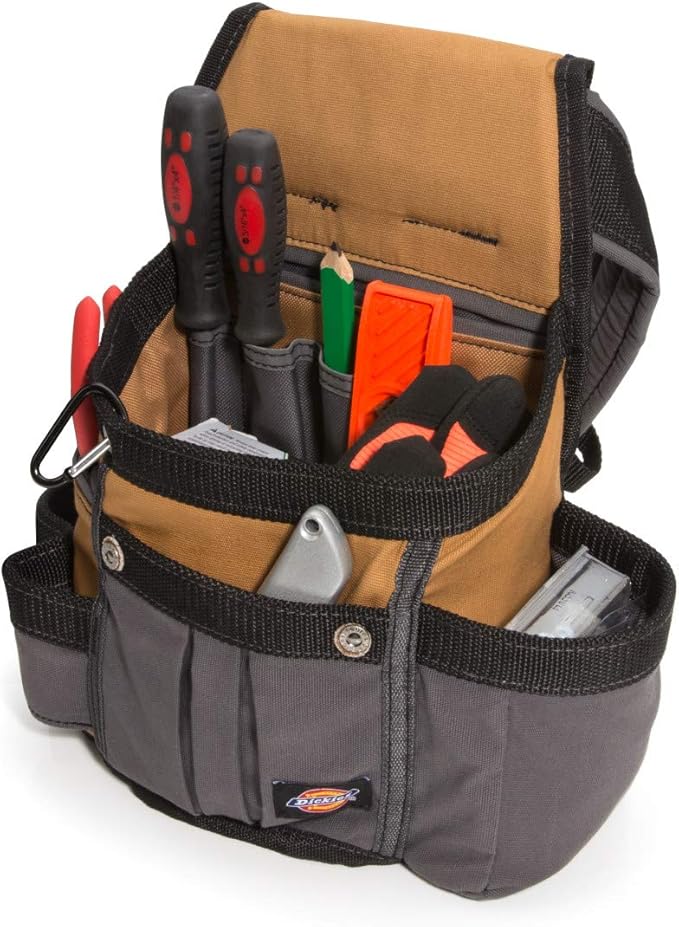 Dickies 8-Pocket Padded Tool Belt/Utility Pouch, Adjustable 3-Inch Belt, Durable Canvas Construction, Tan/Grey