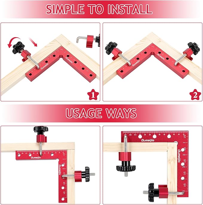 90 Degree Positioning Squares, Right Angle Clamps for Woodworking 5.5" x 5.5"(14 x 14cm), Aluminum Alloy Corner Clamps, Clamping Squares Tool for Picture Frame Box Cabinets Drawers (4 Pack)