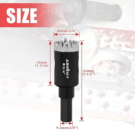2Pcs 3/4 Inch Diamond Hole Saw with Pilot Drill Bit, 3/4" Serrated Brazing Tile Hole Saw Diamond Core Drill Bits with Guiding Bit for Ceramic Porcelain Tile Glass Stone Granite Marble