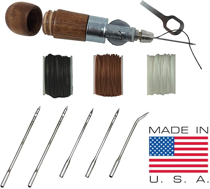 Professional Leathercraft Accessories, Sewing, Stitching Awl Tool Kit & Supplies, HEAVY DUTY - MADE in USA – DIY Craft, Leather, Heavy Fabric, Canvas, Upholstery, Bag, Shoe, Belt Repair Lockstitch Set