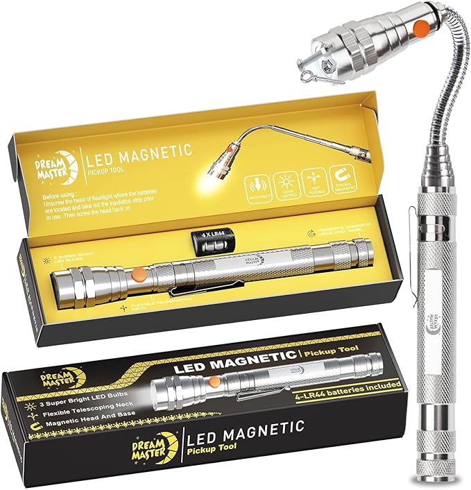 Magnetic Pickup Tool Gifts for Men, Telescoping Magnet Flashlight, Gifts Idea & Gifts for Him, Mechanic, Tech, Handyman, Boyfriend, Birthday Gifts for Dad, Husband, Father, Black, Silver