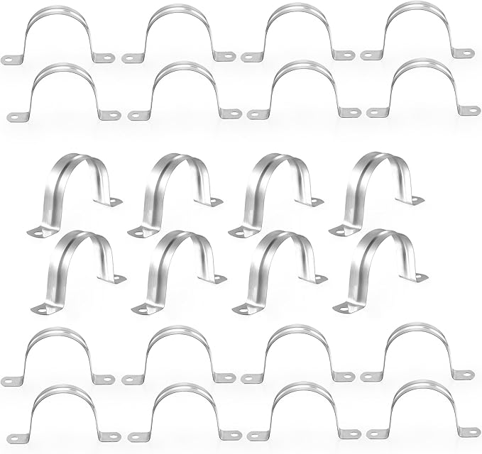 24Pcs 1 3/8 Inch (35mm) 304 Stainless Steel Conduit Clamps, U-Tube Strap Pipe Clamp 2 Hole Strap U Bracket Rigid Pipe Metal Conduit Strap Tension Clips U-tube Clamp