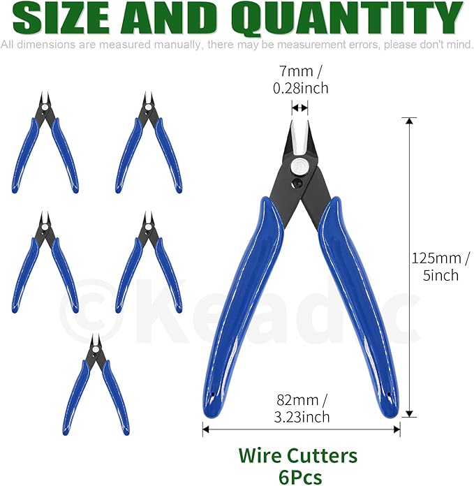 Keadic 6Pcs 5" Wire Cutters with Internal Spring and Soft Rubber Handle, Mini Flush Cutters, Micro Cutting Pliers Wire Nippers, Small Side Cutters for Hobby Modeling Jewelry Electronic Crafts (Blue)