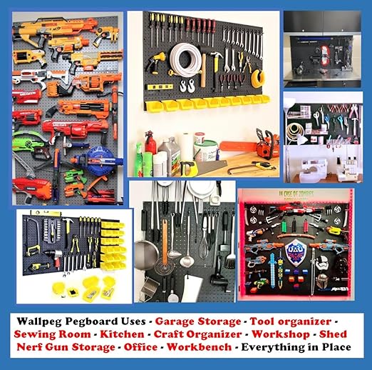 WallPeg Made in USA Pegboard Panels Garage Organization - Wall Storage Kit (PB-2 B) (2) ea - 24" x 16" Peg Board Tool Organizer Panel Set - Garage Organizer Kit