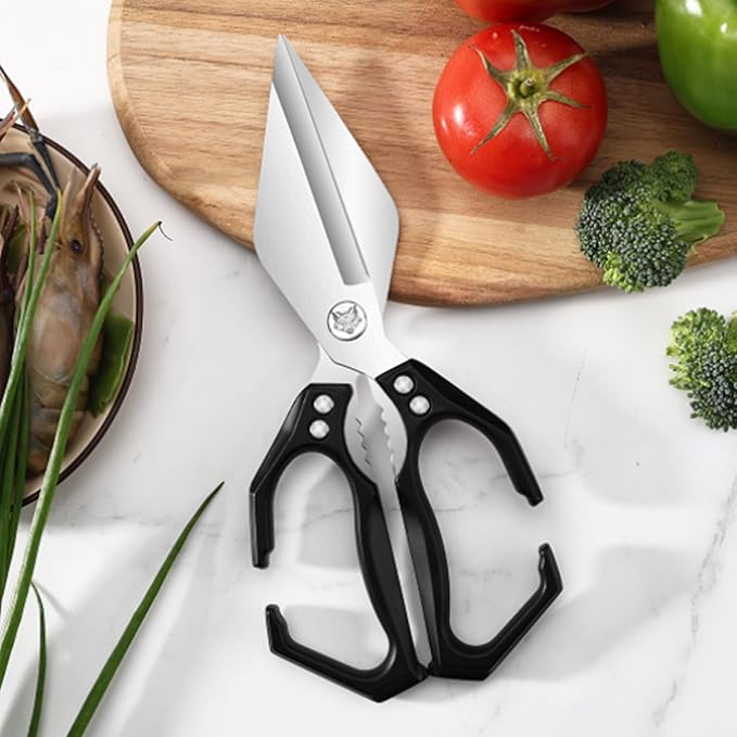 Multi-Purpose Kitchen Scissors,stainless steel scissors,Poultry Shears,Sharpeners Bottle Openers Zester and More Stainless Steel,for opening cans and heavy duty poultry cutting (Black)