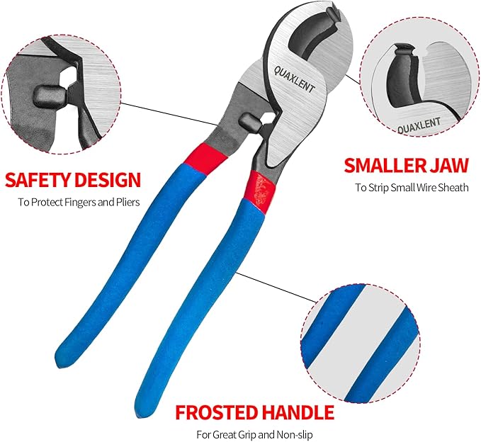 10 Inch Large Cable Cutter Heavy Duty High Leverage Big Wire Cutting Plier Tool for 4/0 Aluminum 2/0 Soft Copper and 100PR 24AWG Comm Cable, Blue