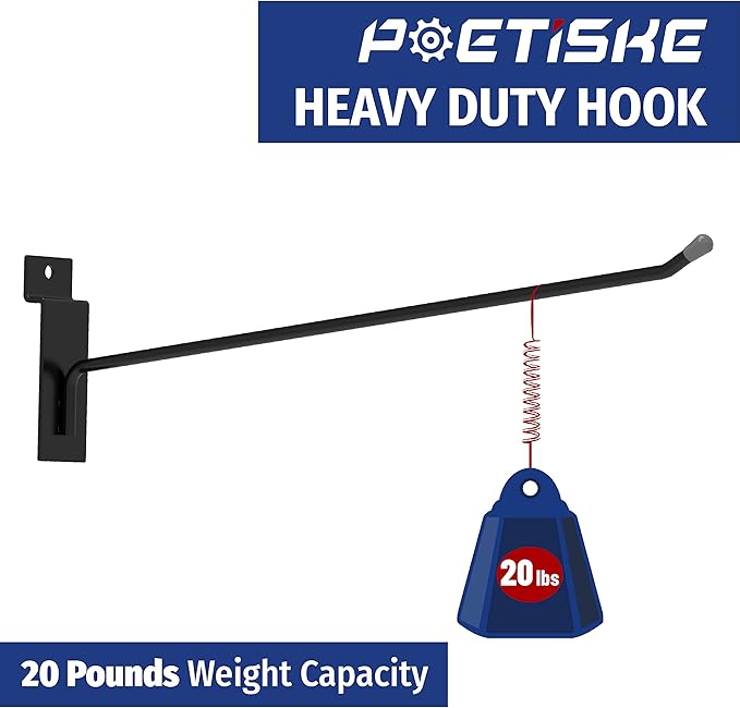 POETISKE Slatwall Hooks 32PC 12 Inch, Heavy Duty Pegboard Gridwall Display Hooks for Retail, Garage Organization, Black