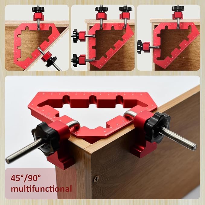 Clamping Squares For Woodworking 45/90 Degree Clamp Triangle Right Angle Clamp, 90 Degree Corner Clamp, Aluminum Alloy Red 6PCS