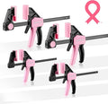 WORKPRO Mini Bar Clamps for Woodworking, 6"(2) and 4-1/2"(2), 4-Piece One-Handed Clamp/Spreader, Light-Duty Quick-Change F Clamp with 150lbs Load Limit - Pink Ribbon