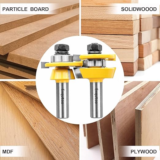 1/2-Inch Shank 2 Set Bevel Shaker Rail and Stile Router Bits, Rail and Stile Router Bit Set for Cabinet Door Rail, Stile and More (3/8-Inch Cutting Depth, 7/8-Inch High)