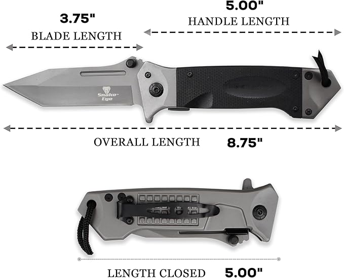 Snake Eye Tactical Heavy Duty Every Day Carry Folding Pocket Knife (Black)