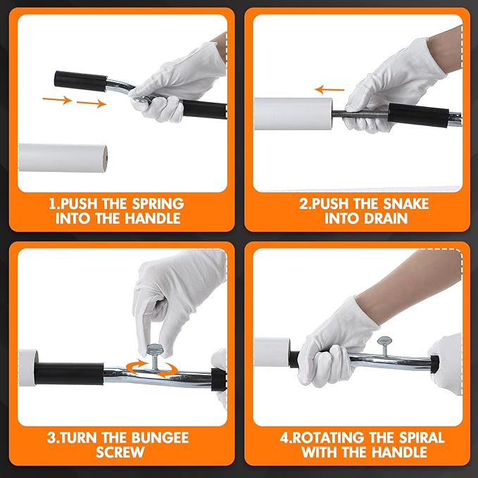 50 ft Drain Auger Plumbing Snake for Heavy Deep Blockages 3/8" Diameter Flexible Plumbing Cables Drain Snake for Kitchen Bathroom Shower Sink Cleaning Drainage Clogs