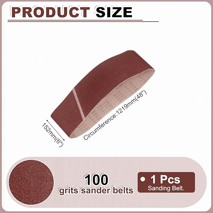 HARFINGTON 6 x 48 Inch Sanding Belts, 1 Pcs 100 Grits Aluminum Oxide Abrasive Belt Sander File Belt for Woodworking, Metal Polishing, Knife Sharpener