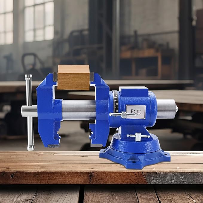 FATO Multipurpose Bench Vise 5 Inch Heavy Duty Ductile Iron 8800 Lbs Clamping Force, 360° Swivel Base, Anvil, Jaw Width 4.92", Jaw Opening 3.94", for Metalworking, Woodworking, DIY & Industrial, Blue
