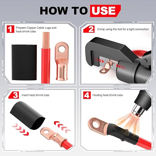 AIRIC 10 PCS UL Listed 2 AWG - 3/8" Battery Cable Lugs, Heat Shrink Ring Terminals End, Copper Cable Ends, Wiring Connector Terminal, Electrical Crimp Connectors, Wire Lug for 2 Gauge Wires