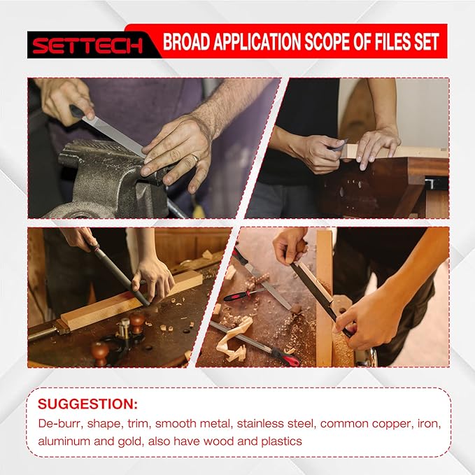 31PCS Metal & Wood File Rasp Set, Half-Round/Round/Triangle/Flat 4pcs Large Tools, 14pcs Needle Files and a Pair of Electric Files, 1PC Brush, 1PC Working Gloves and 10PCS Emery Papers