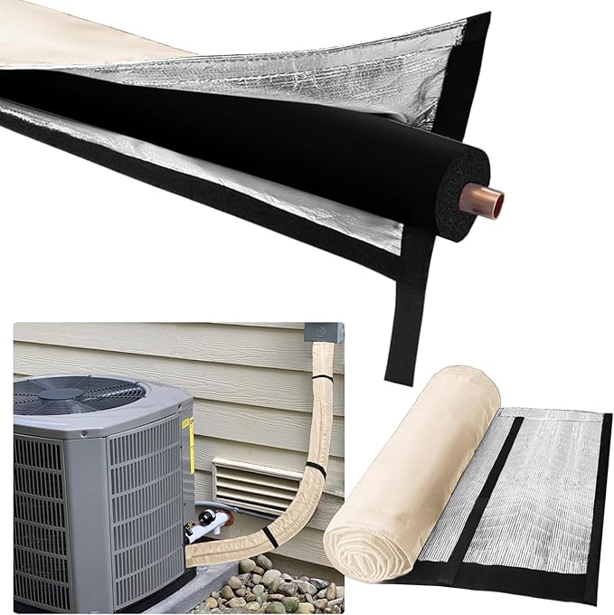 Outdoor 3-Layer HVAC Copper Pipe Insulation Cover,UV-Resistant 600D Oxford Cover for Outside AC Pipe Insulation,Weatherproof AC Line Sleeve Mini Split to Central Air,72" L×10.2" W,Beige