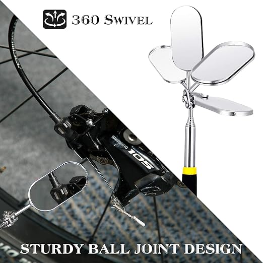 Maitys 2 Pcs Telescoping Inspection Mirrors Extend up to 28 Inch Eyelash Inspection 360 Rotation Adjustable Extension Detachable Telescoping Pocket Mirror for Technician Mechanic Vehicle Small Part