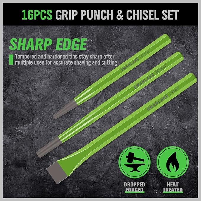 SWANLAKE 28-piece Punch and Chisel Set, Including Pin Punches, Taper Punch, Cold Chisels, Center Punches