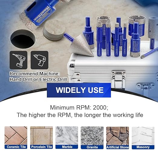 SHDIATOOL Diamond Drill Core Bits,Tile Drilling Core Hole Saw Kit for Porcelain Marble Ceramic Granite with 1/4 Carbide Positioning Drill Bit 12pcs (6/8/10/12/20/25/28/32/35MM/6MM/45MM/20MM)