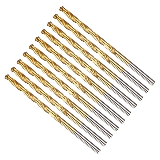 Drill Bit, 5/32" Cutting Diameter, 4341 HSS TiN Coated 135° Cutting Angle Jobber Bits - (Applications: for Drilling Soft Metal Plastic Wood), 10-Pieces