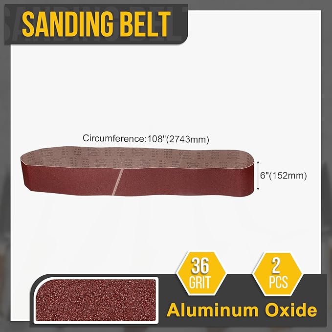 6 x 108 Inch Sanding Belt, 2 Pcs 36 Grit Aluminum Oxide Knife Sharpener Belts Work Sharpening for Belt Sander Knife Carving Tool Metal Working
