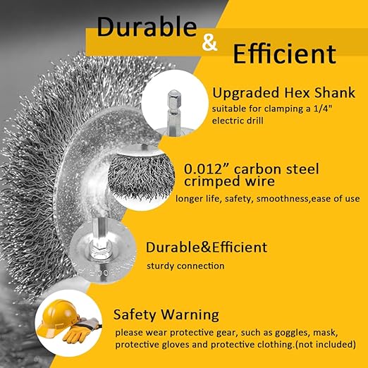 3PC Brass Coated Wire Wheel Brush Kit for Drill, Crimped Cup Brush with 1/4-Inch Shank,0.13mm Coated Brass Wire Brushes, for Fast Removal of Rust, Paint and Scale from Metal and Wood