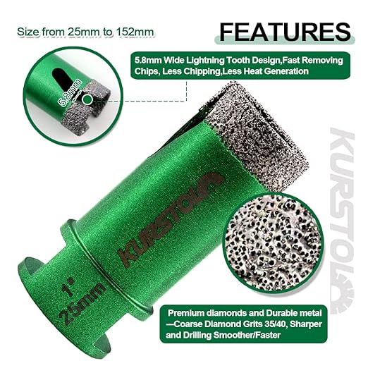 Tile Hole Saw Kit - 11pcs Diamond Core Drill Bits 6/6/25/35/50/65/75/102mm+2" Beveling Chamfer Bit+4.5" Blade Cutting Disc+SDS Shank to 5/8-11" Thread for Porcelain Ceramic Granite Marble