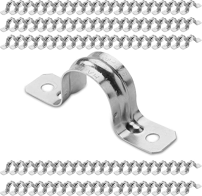 OhLectric OL-43169 Two Hole Rigid Pipe Strap - Sturdy Steel Strap Clamps - Zinc Plated Steel - Reinforced Rib - Corrosion Resistant - Easy to Install - ½ Inches (Pack of 100)