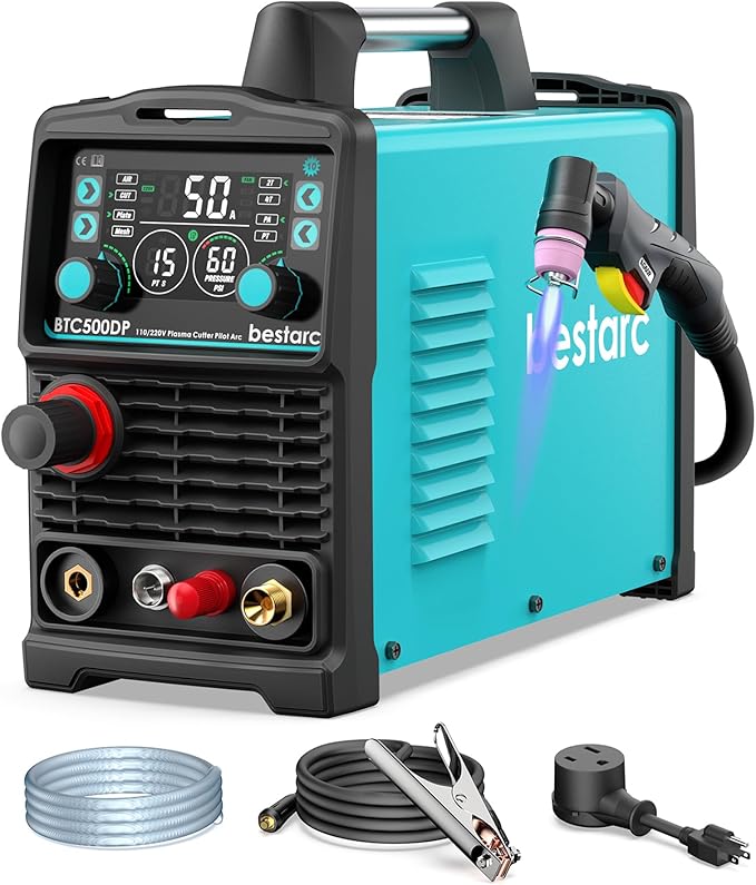 Plasma Cutter, [Pilot Arc][Large LED Display][Air Sensor] 50A bestarc Plasma Cutter Machine 110/220V Dual Voltage, 1/2 Inch Clean Cut 4/5 Inch Max Cut, Post Flow Mesh, 2T/4T for Beginners DIY