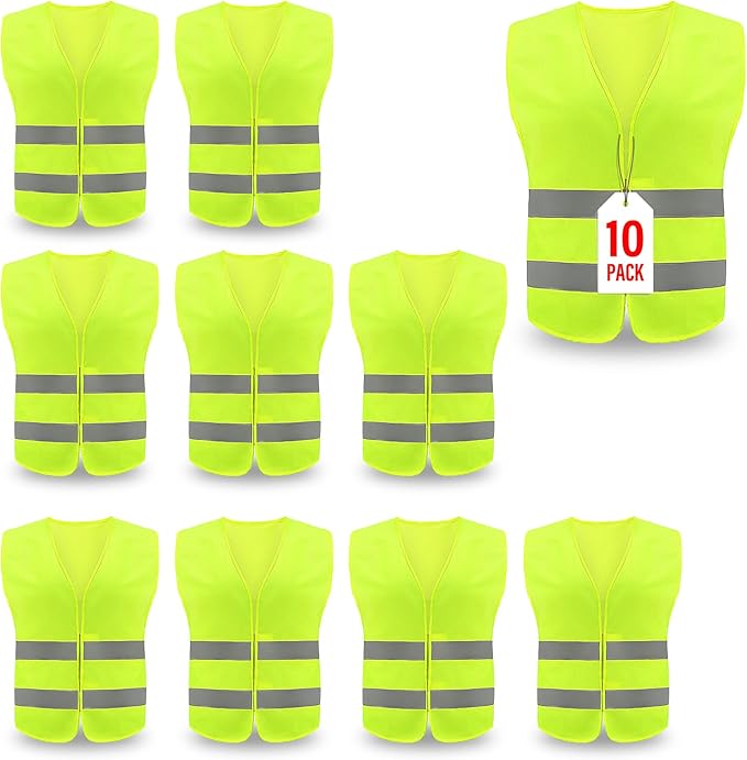 Safety Vest, Reflective High Visibility Construction Vest for Men, Work, Cycling, Runner, Surveyor, Volunteer, Road