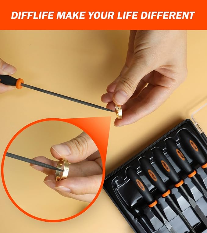 Needle File Set - Carbon Steel 6-Piece Set Includes Flat, Flat Warding, Square, Triangular, Round, Half-Round Files