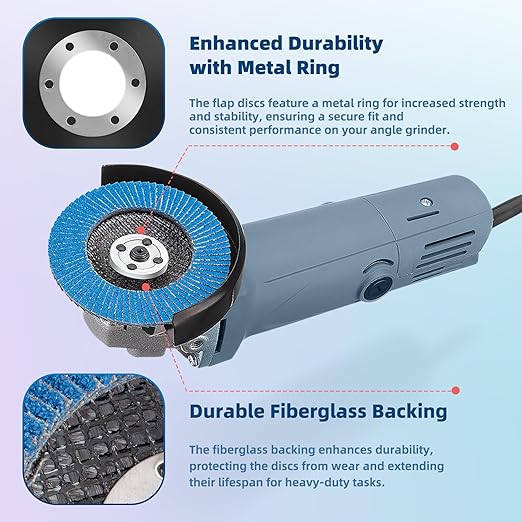 50 Pack Flap Discs 4 1/2" x 7/8" for Angle Grinder, 40/60/80/100/120 Grit T27 Flap Sanding Discs, 4 1/2 Inch Grinding Wheels, Zirconia Grinding Discs for Metal, Wood, and Stainless Steel Finishing