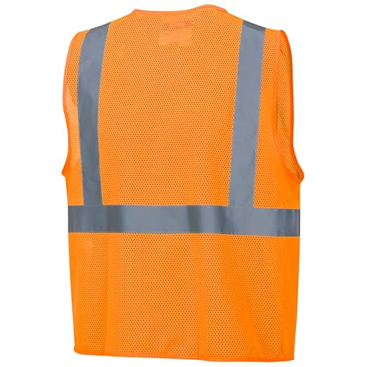 Pioneer Hi Vis Mesh Safety Vest - For Traffic & Public Workers - Cool & Lightweight - Class 2 - Reflective Tape - Orange