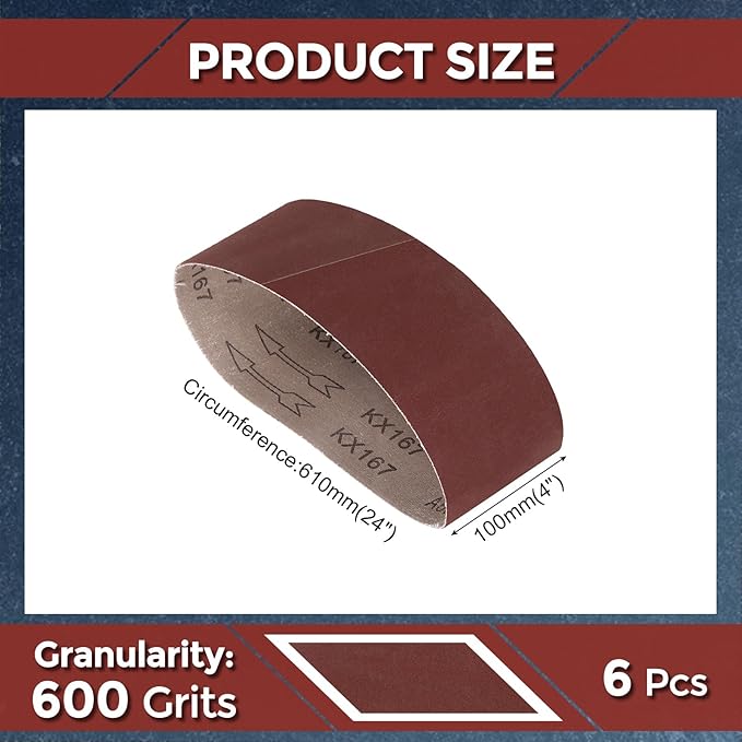 6 Pcs Sanding Belts 4 x 24 Inch 600 Grit Aluminum Oxide Abrasive Sandpaper for Belt Sander Metal Grinding Wood Working Weld Rust Removal