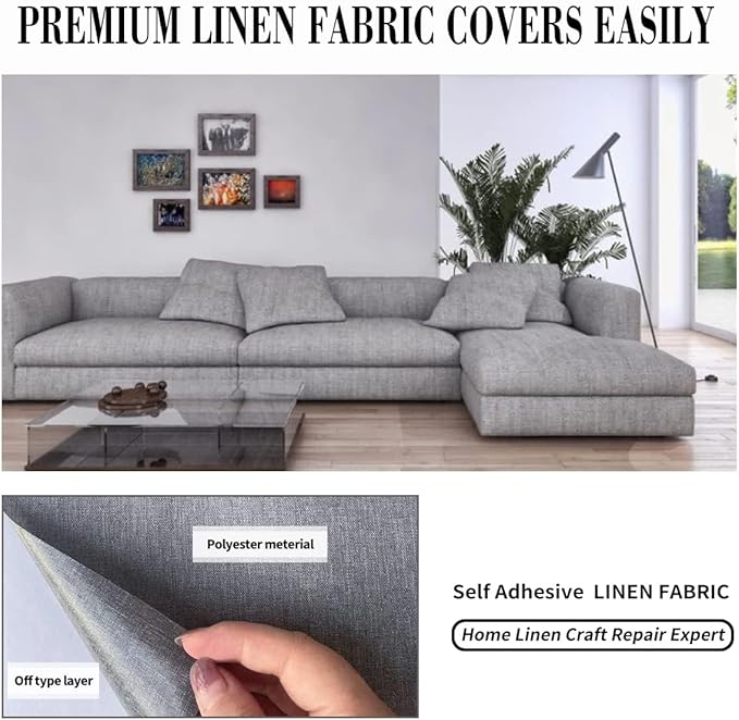 Fabric Repair Patches, 35X79 Inch Linen Repair Tape Self-Adhesive Fabric Patches Durable, DIY Large Linen Tape for Sofa, Couches, Furniture, Chair, Clothing （35X79 Inch, Brown）